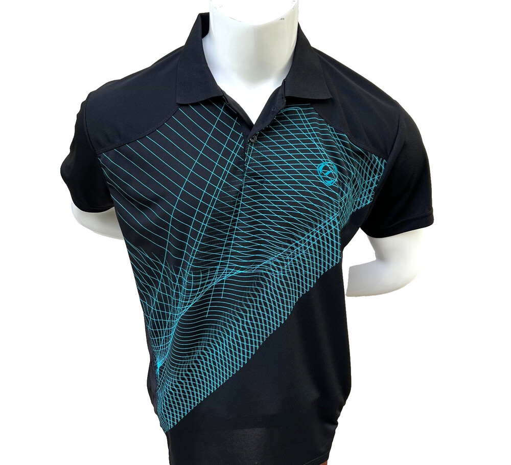 Sport Dri Polo Shirt Mens XL Black with Blue Linear 3-D Grid Print